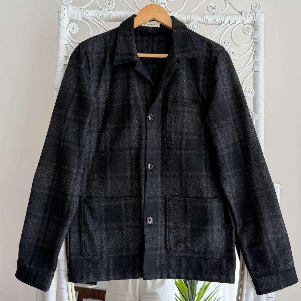 Emile Lafaurie Chore Painters Jacket Small Gray Wool Blend Button Up Overshirt